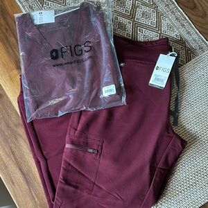 NWT Figs Burgundy Medical Scrub Set Zamora Pants and Casma Top Size M